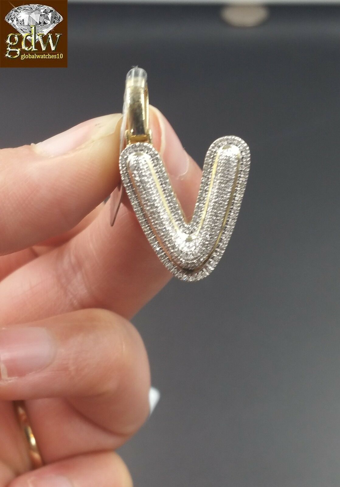 10k Yellow Gold Diamond Bubble Letter A-Z Initial Charm Pendent Real Diamond