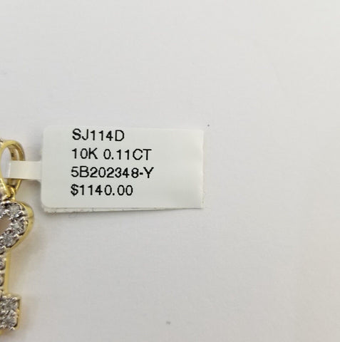 0.11CT Real Diamond Heart Key Pendant 10K Yellow Gold Charm Men Women