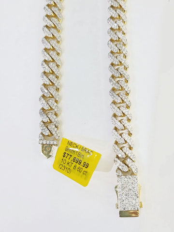 Solid 10k Yellow Gold Diamond Chain Miami Cuban Link 18 inch 9mm REAL
