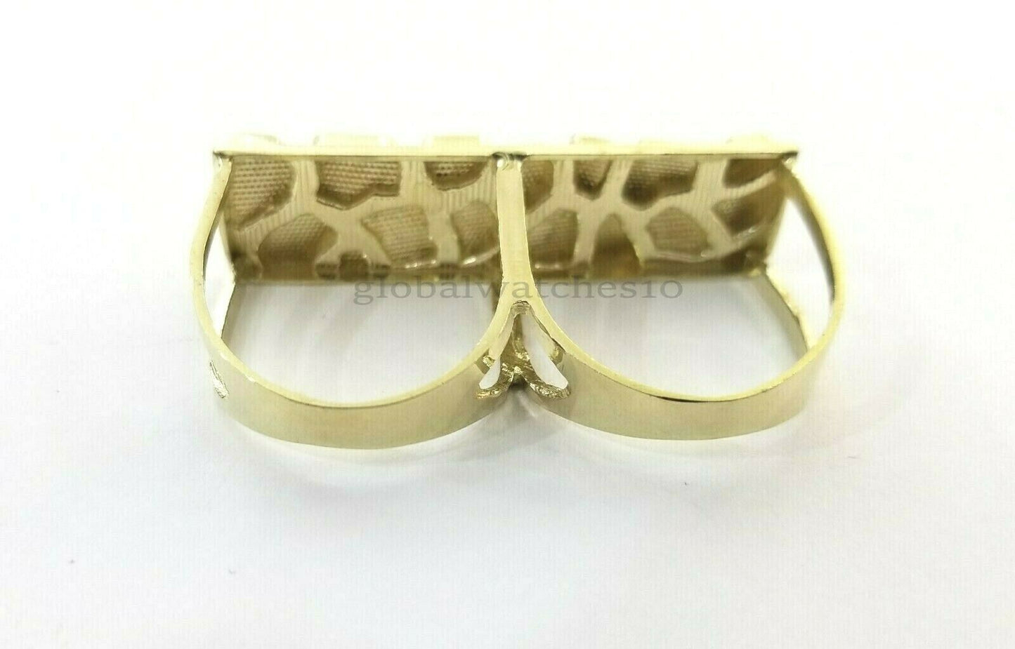 10k Yellow Gold Nugget Two Finger Men's Ring Diamond Cut Design Double Finger