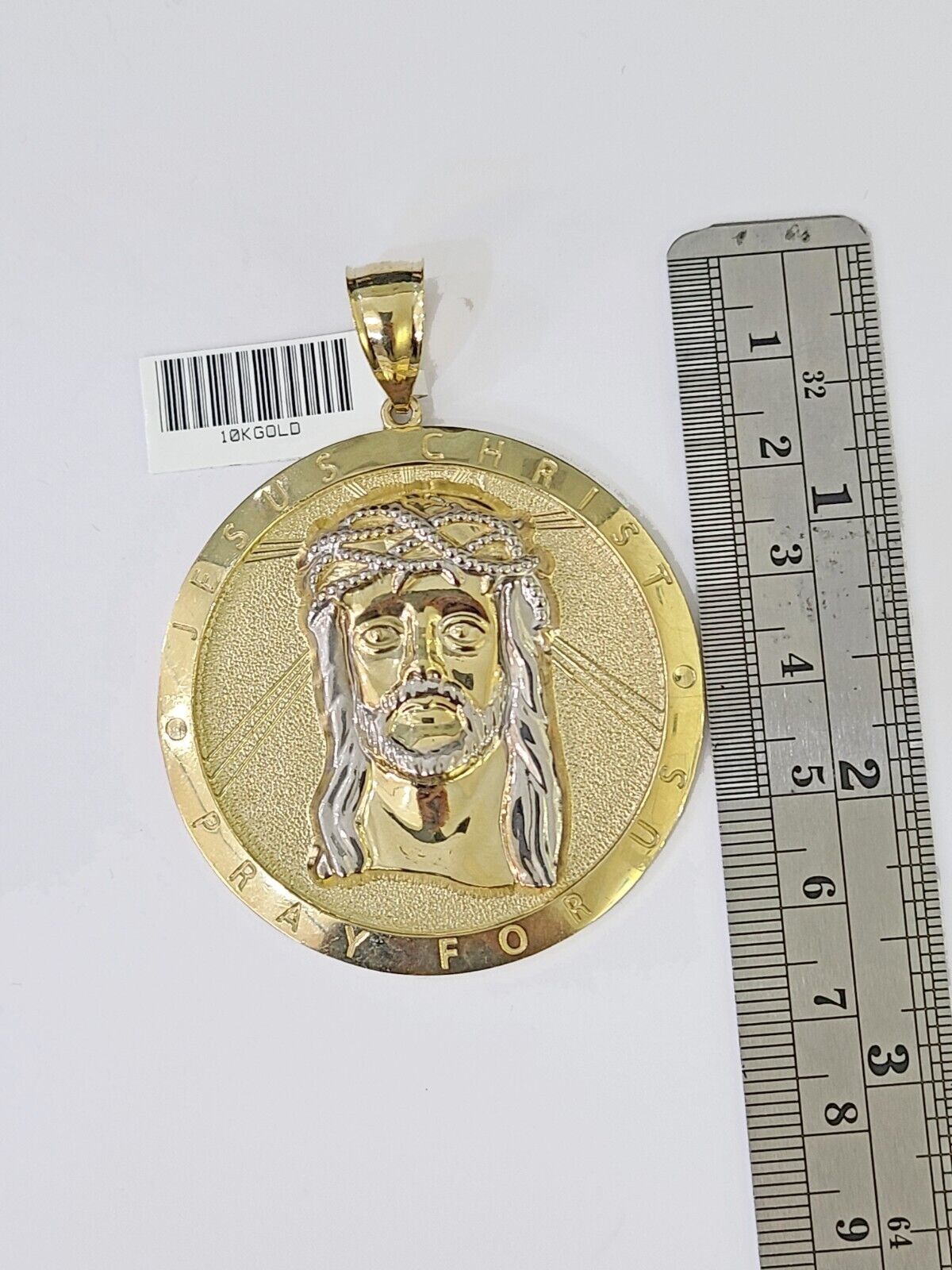 Real 10K Yellow Gold Jesus Crist Pendant Charm Diamond Cut Circular Genuine