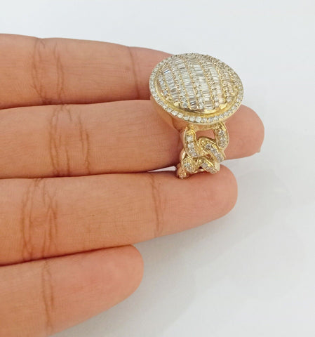 Real 10k Yellow Gold Mens Real Baguette diamond Circular Ring 1.72CT Mens
