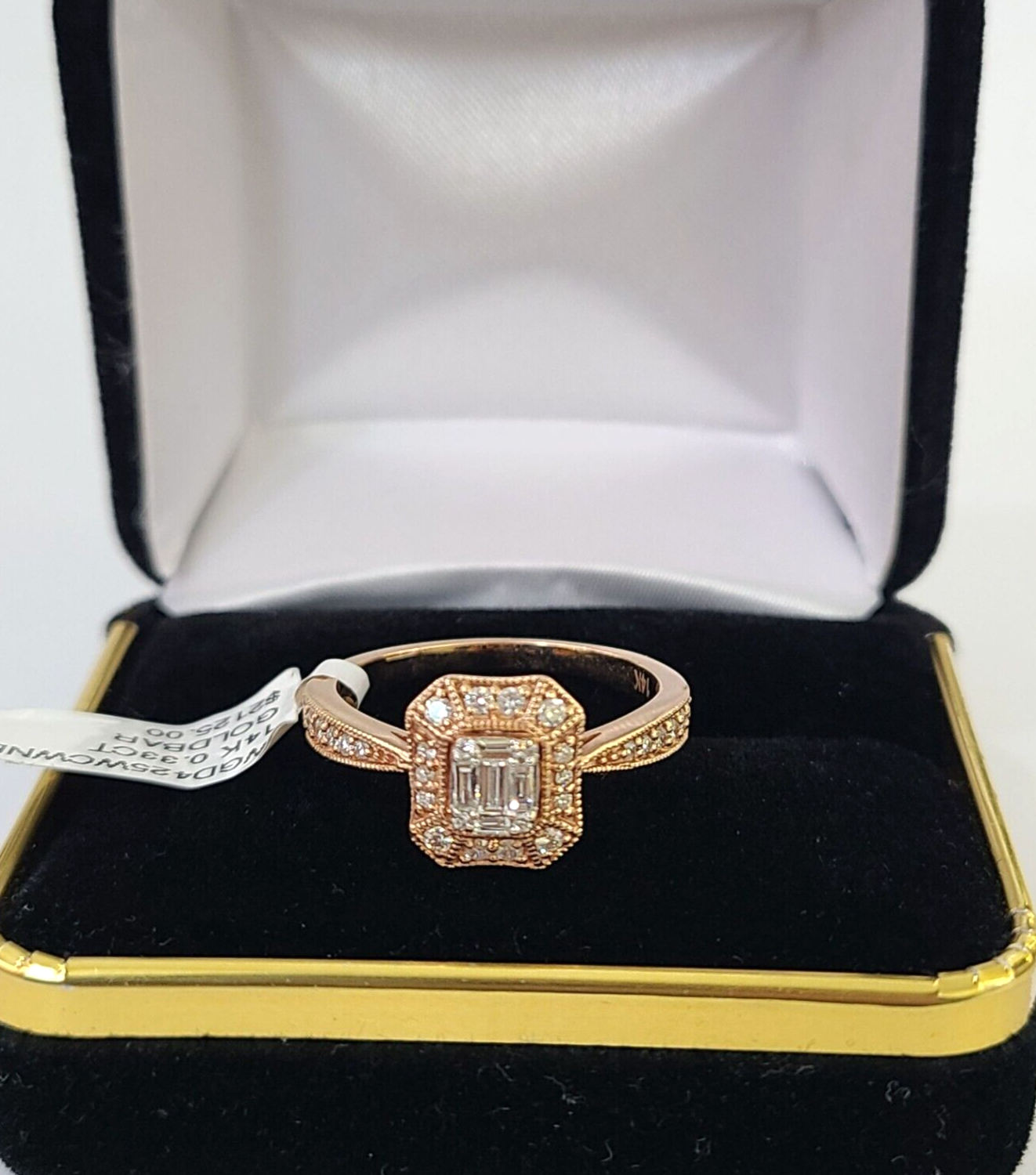 REAL 14k Rose Gold Diamond Ladies Ring Octagonal Shape Women Engagement Wedding