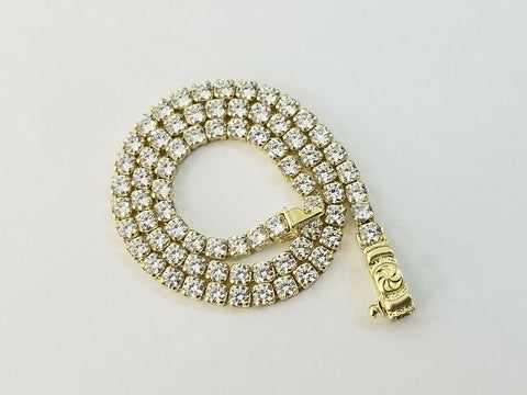 Women Diamond Look Tennis Bracelet Real 10k Yellow Gold  2mm 7"