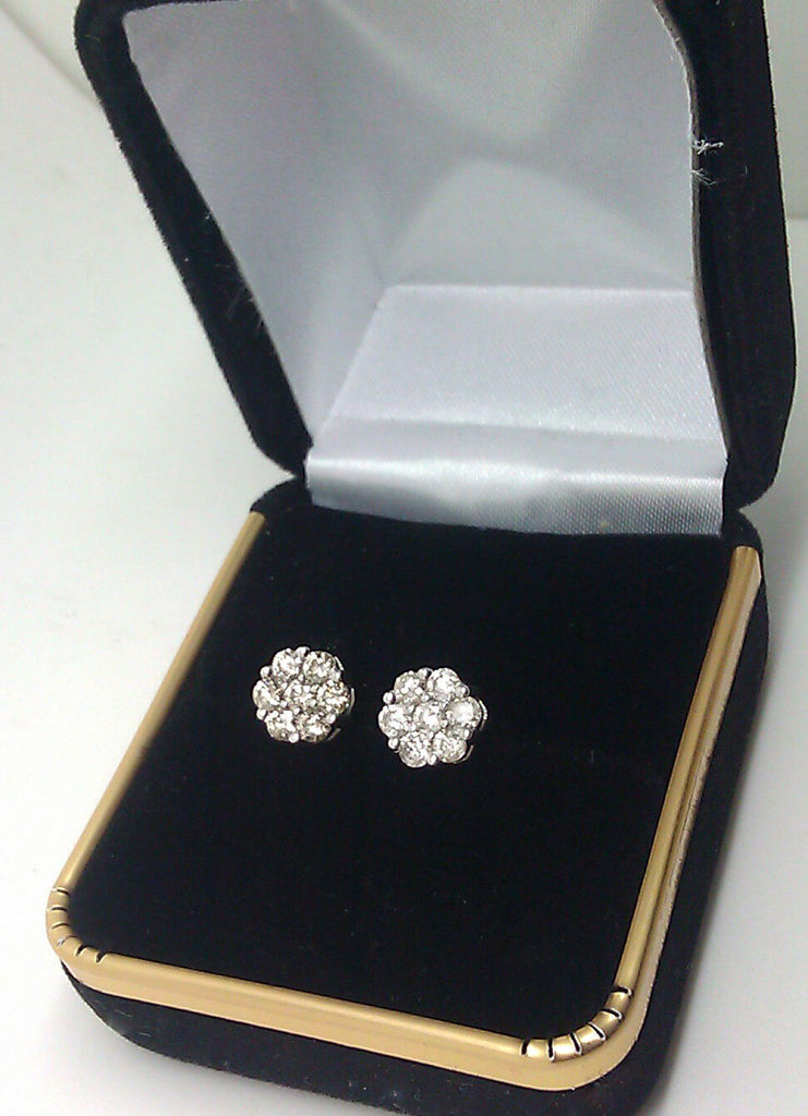 New Elegent 10k White Gold 1CT Diamond Flower Shape Earring Men/Women