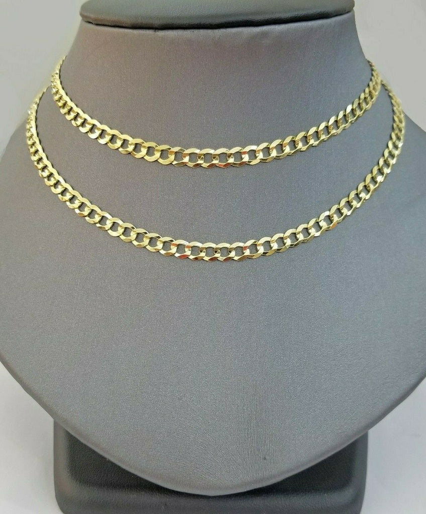 14k SOLID Yellow Gold 5mm Cuban curb Link chain Necklace 18"-26" Real Men Women