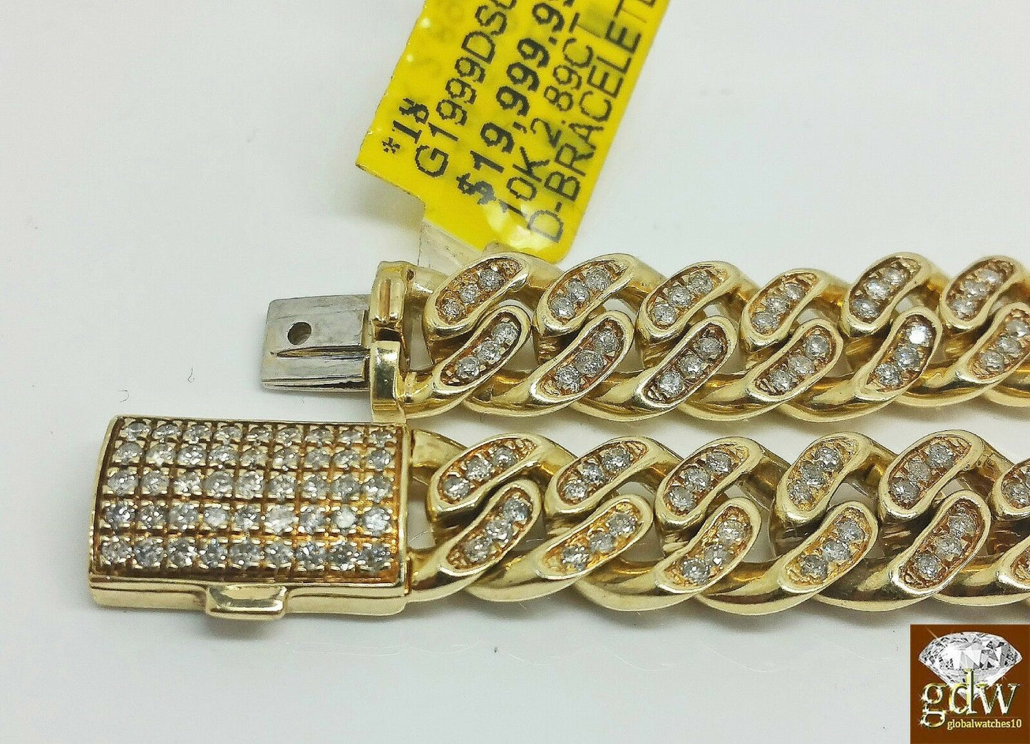 10k Yellow Gold Miami Cuban 9" Tennis  Bracelet 7.5 mm Diamonds 2.89 CT