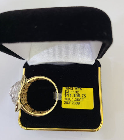 Real 10k Yellow Gold Diamond Ring Dog Face Shaped Men Ring