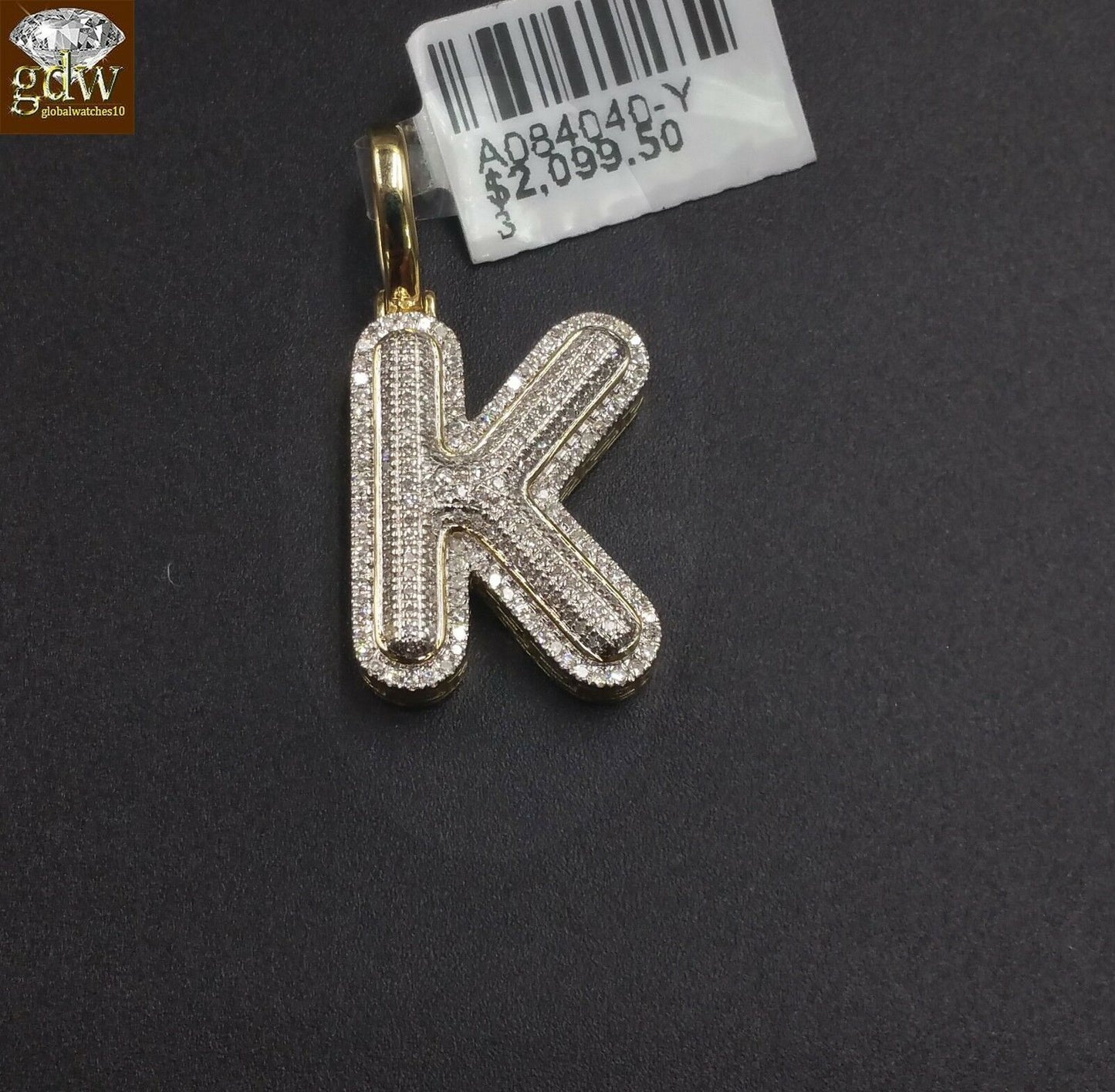 10k Yellow Gold Diamond Bubble Letter A-Z Initial Charm Pendent Real Diamond