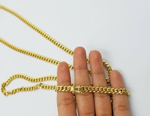 Real 10k Yellow Gold necklace Miami Cuban Link Chain 6mm Mens 10kt 24" Box Lock