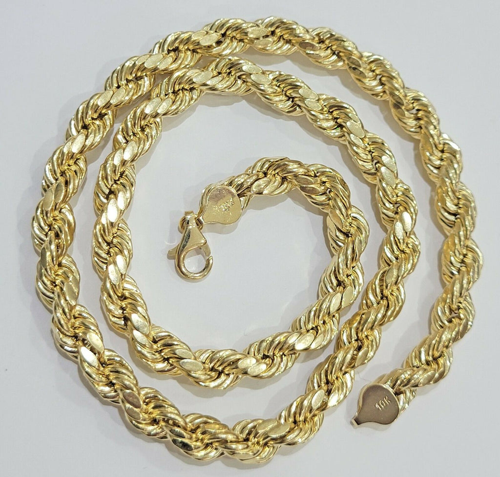 Real 10k Yellow Gold Rope Necklace 8mm 24 Inch Thick Chain