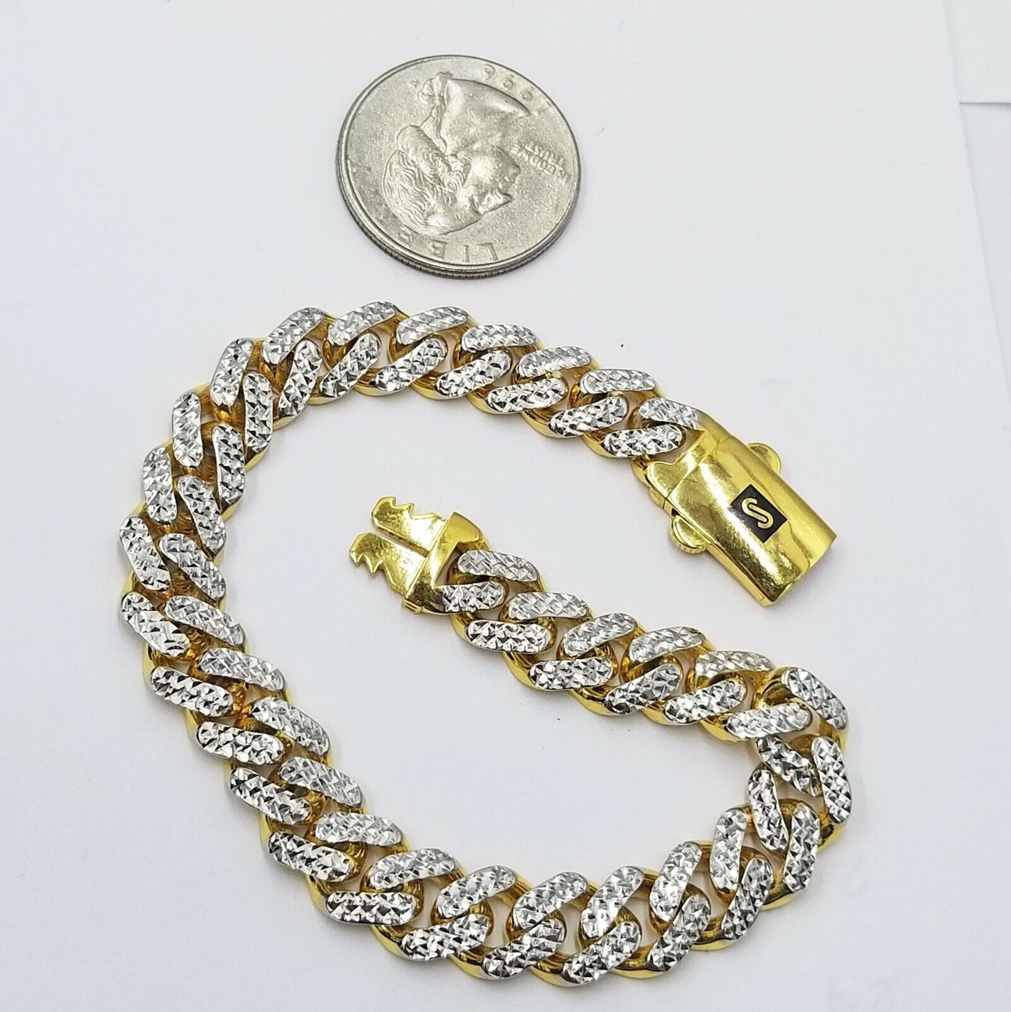 10K Yellow Gold Royal Monaco Cuban Bracelet 9mm Long Diamond Cut  8 inch