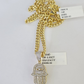 10k Diamond Hamsa Charm Miami Cuban Chain 4mm 22 inch SET Yellow Gold