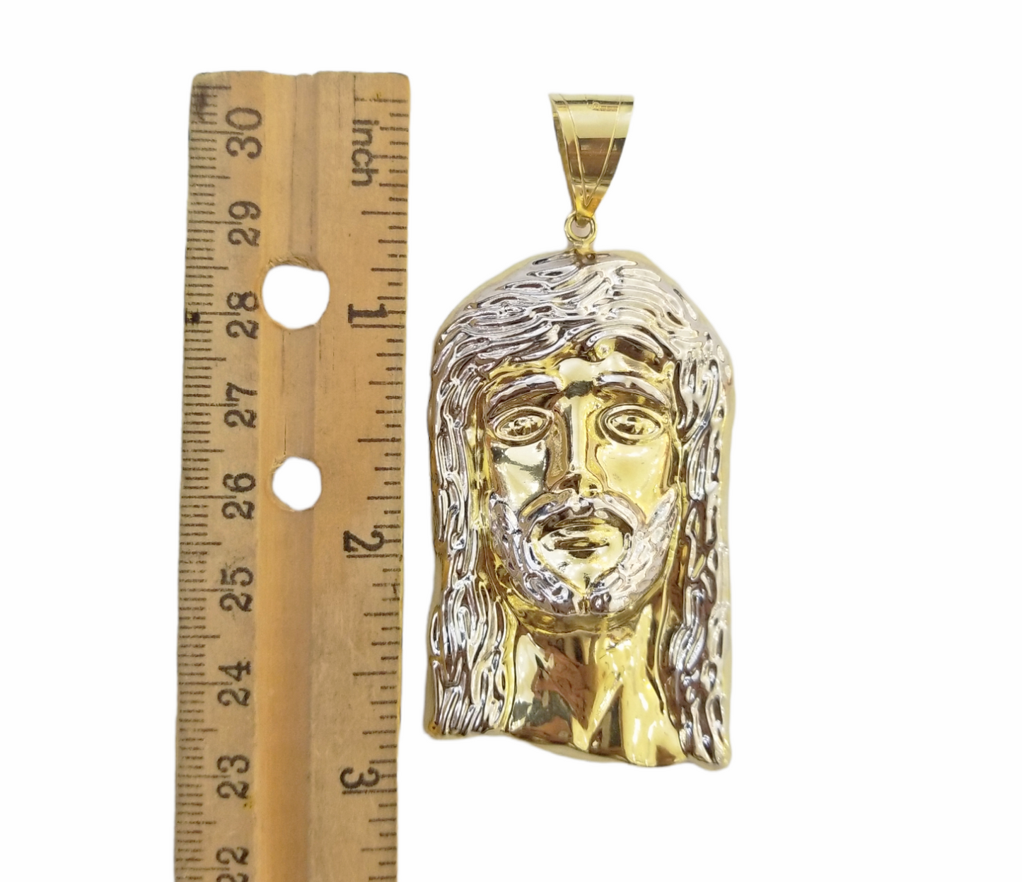 Real 10K Yellow Gold Jesus Head Charm Pendent 3" Inch 10kt