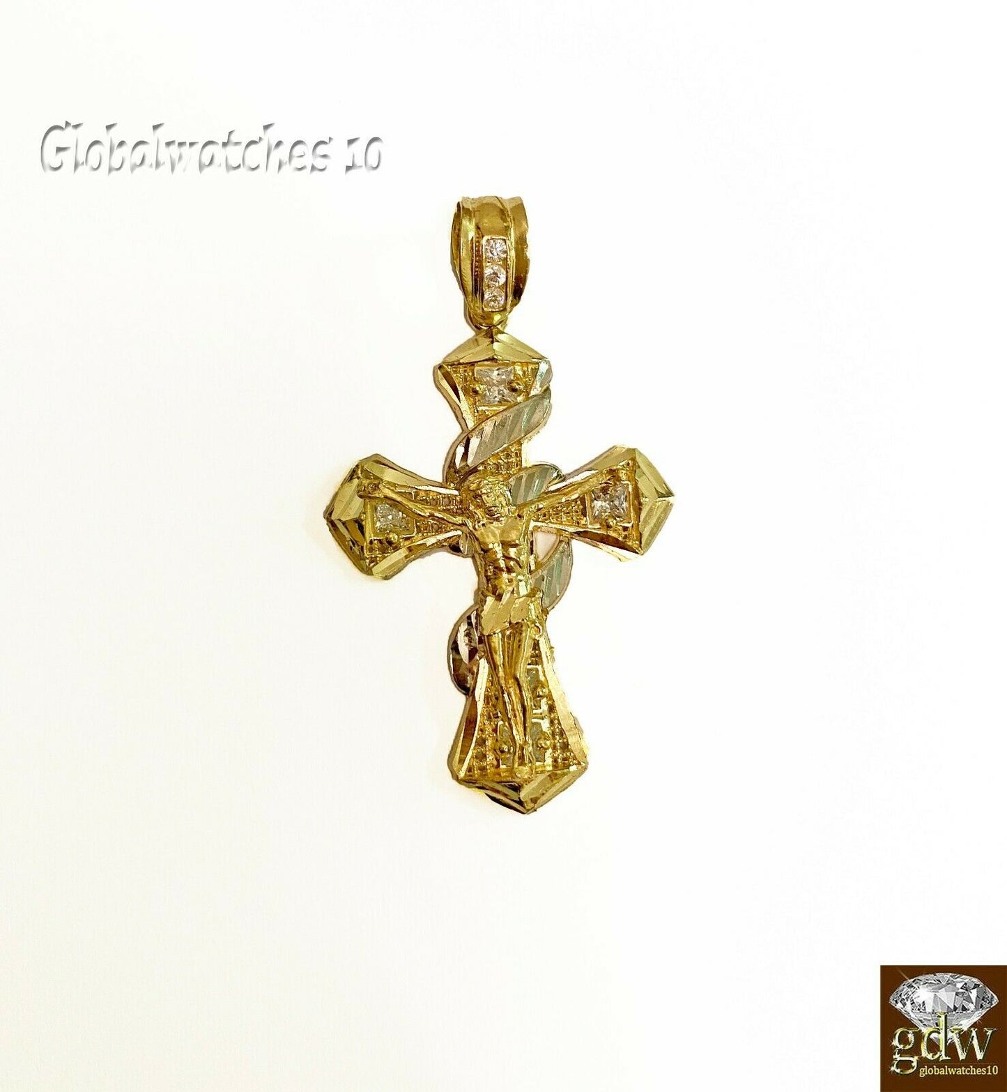 Real 10k Gold Jesus Cross Pendant Charm Crucifix 2" 10kt Yellow Gold Men Women