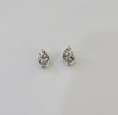14k White gold Pear Earrings Diamond screw-back Lab Created Women Men Studs