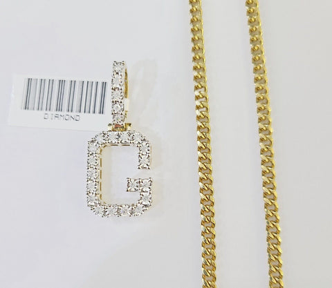 10k Gold Genuine Diamond "G" Initial Pendent with 20 Inch 3mm Miami Cuban Chain