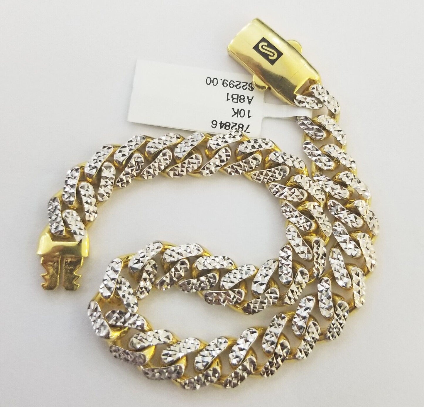 10K Yellow Gold Royal Monaco Cuban Bracelet Diamond Cuts 8" 8mm Real 10kt,Unique