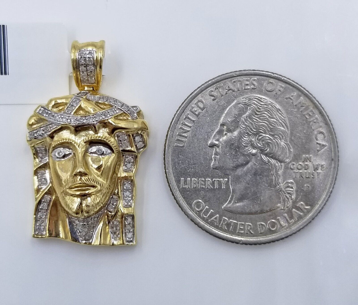 Real 10K Yellow Gold Jesus Head Charm Pendant Genuine Diamond