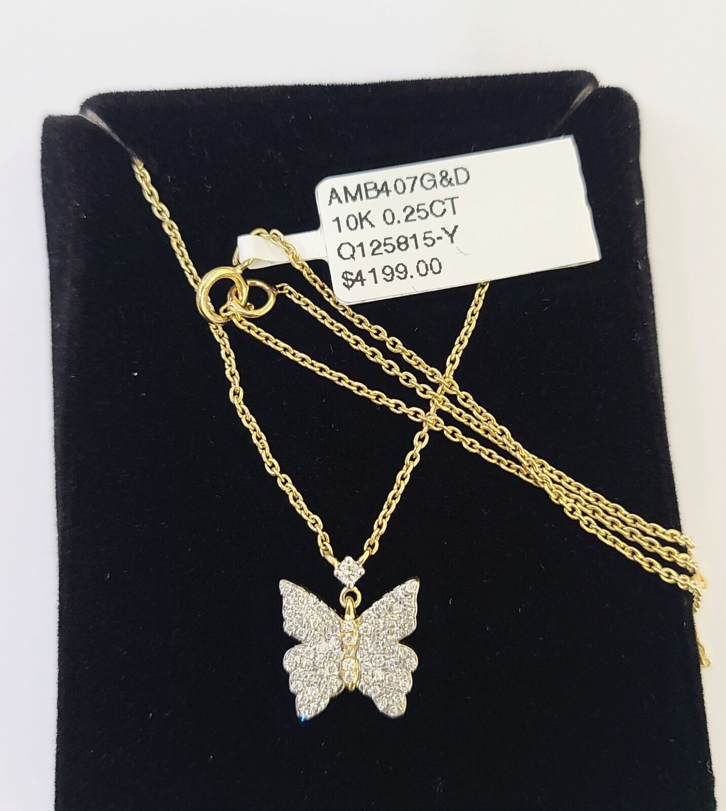 Real 10k Yellow Gold Butterfly Pendant Chain Necklace Set Women