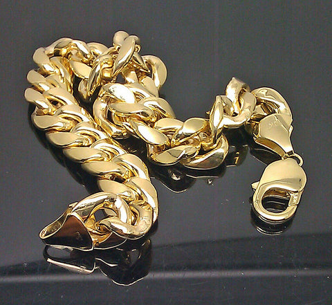 Men's Real 10K Men's Yellow Gold Thick Miami Cuban Bracelet 11mm, 8 Inches Long