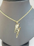 10k Gold Mens Lightning volt Pendant Rope Chain 18 20 22 24 26 28 Inches