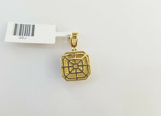 10K Yellow Gold 0.52CT Real Diamond Pillow Charm 1"Inch Square 3D Dome Pendant