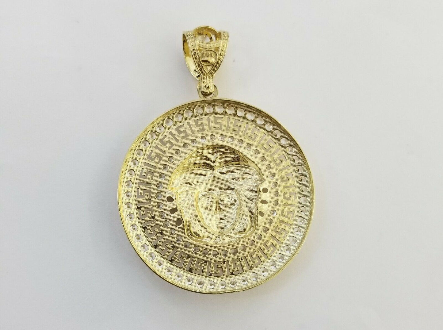 10k Yellow Gold Men Circular Pendant Diamond Cut 2" REAL10kt Round gold charm