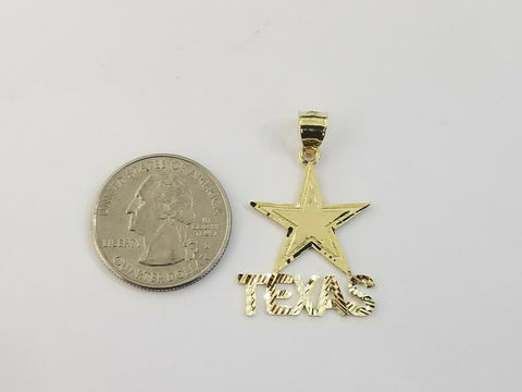 10k Yellow Gold Texas Star Charm Diamond Cut Pendant Men Women Real