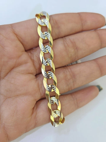 14K Gold Bracelet Cuban Curb Link Bracelet Diamond Cut 9mm 8" Inch REAL Gold