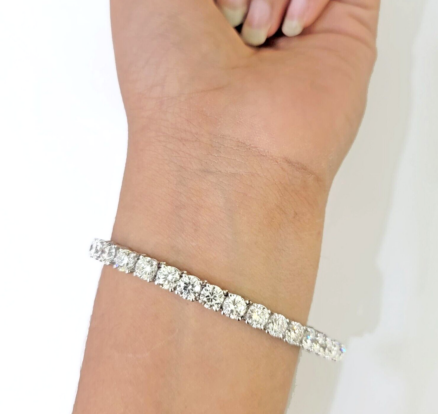 14k White Gold Tennis Bracelet Lab Created Diamond 18.00Ct Box Clasp Real Women