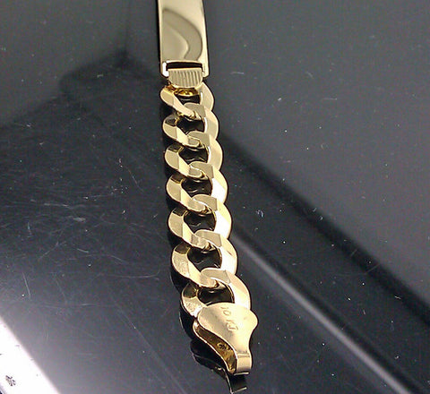 10K Yellow Gold Men's ID Link Bracelet 1.75"X0.4" Plate 9"