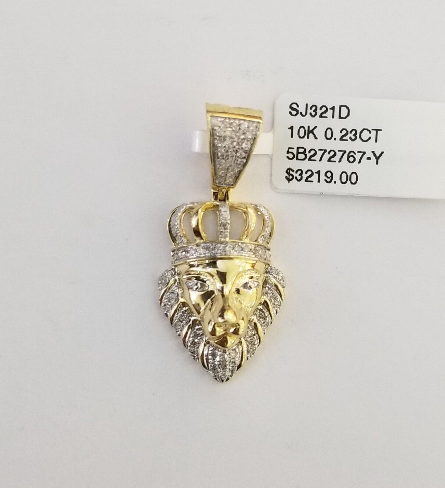 Real Diamond Pendant King Lion Head Men Crown Charm 10k Yellow Gold 1"