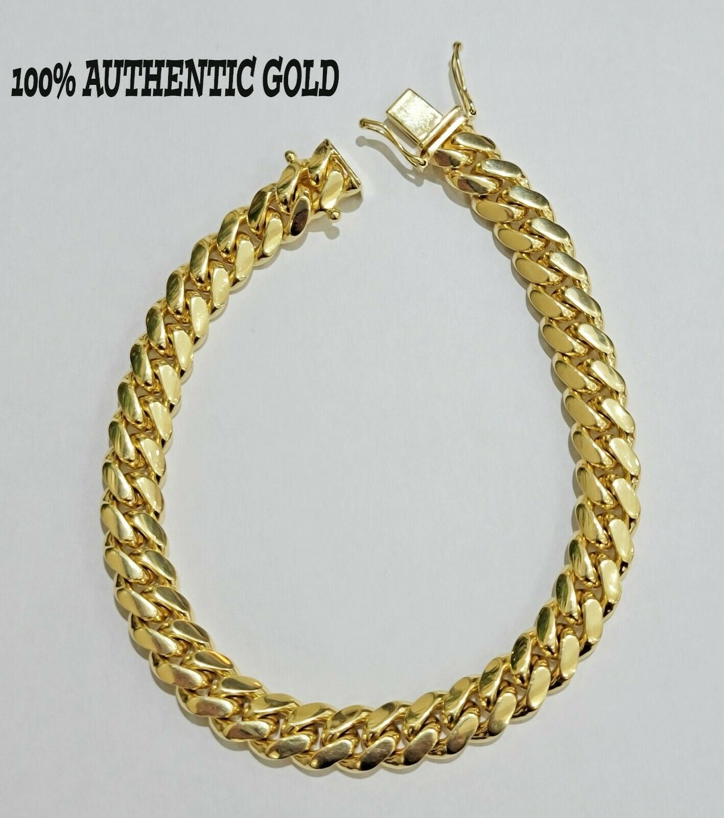 Solid Gold Miami Cuban Link Bracelet 8mm 8" REAL 10k Yellow Gold Box Lock, 10kt