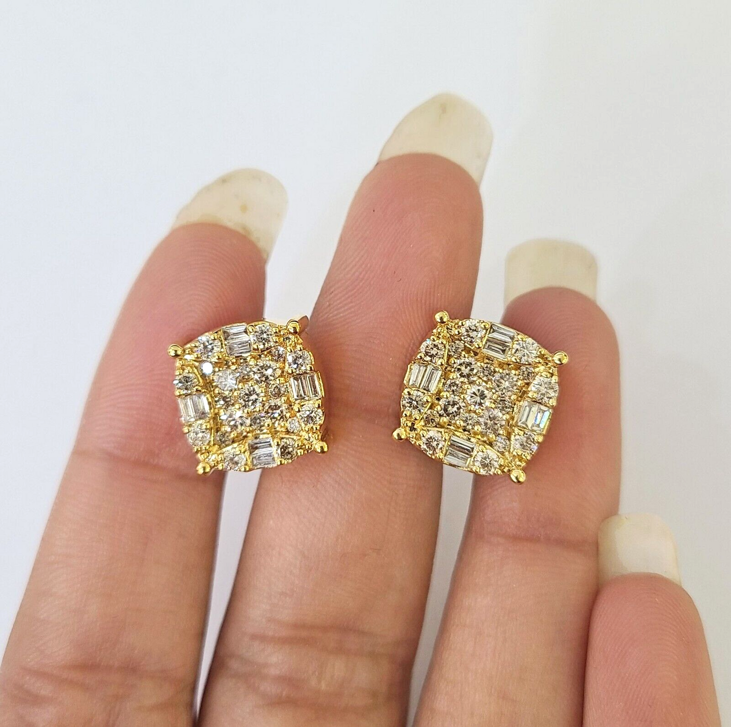 10k Yellow Gold Flower Earrings Real Diamond Screw-Back Women Men Studs