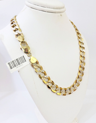 Real 10k Yellow Gold Cuban Curb Link Chain 9mm gold with diamond cuts