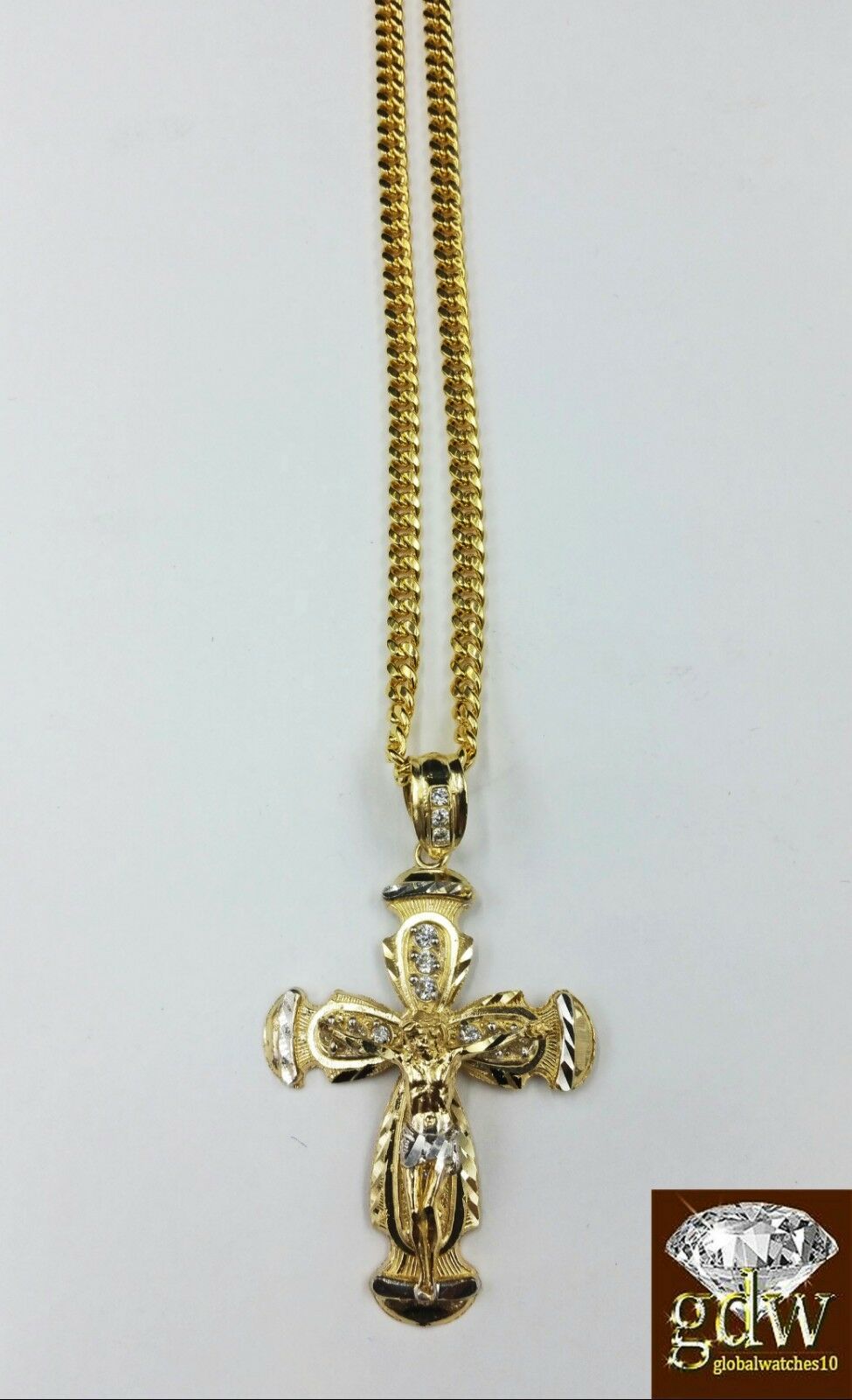 10k Yellow Gold  nugget Cross 26"  Inches Miami Cuban Chain