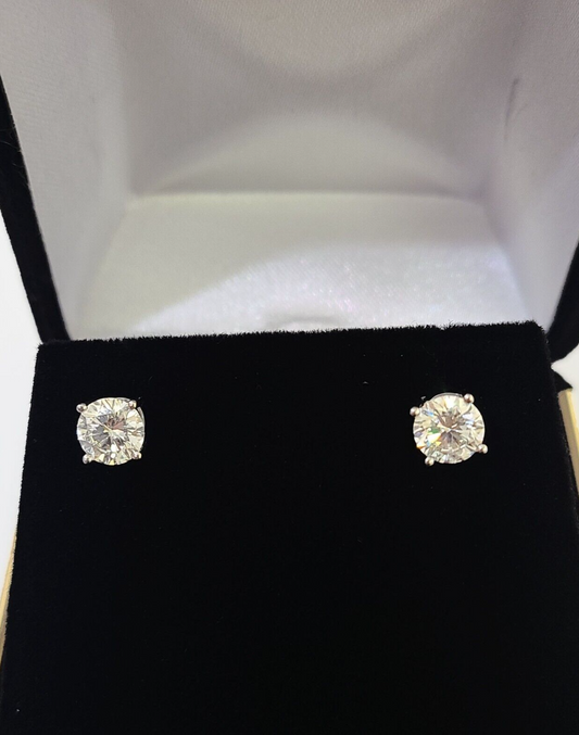 14k White gold Round Earrings Diamond screw-back Lab Created Women Men Studs