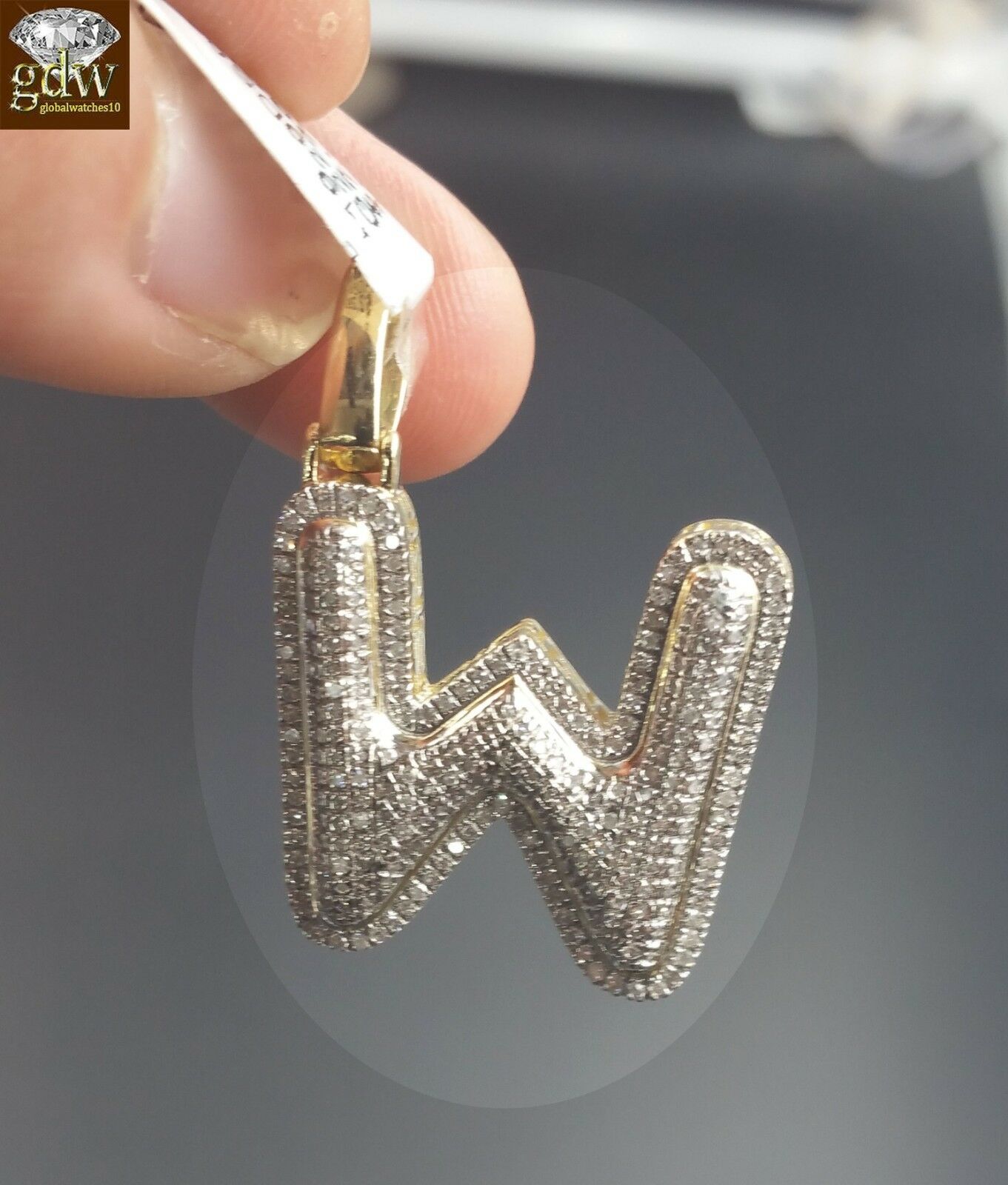 10k Yellow Gold Diamond Bubble Letter A-Z Initial Charm Pendent Real Diamond