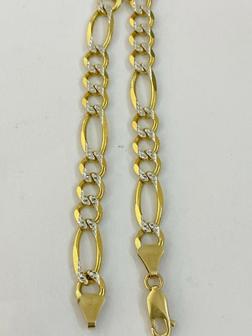 14k Yellow Gold Solid Figaro Link Bracelet Diamond Cut Cuban Men Women Lobster