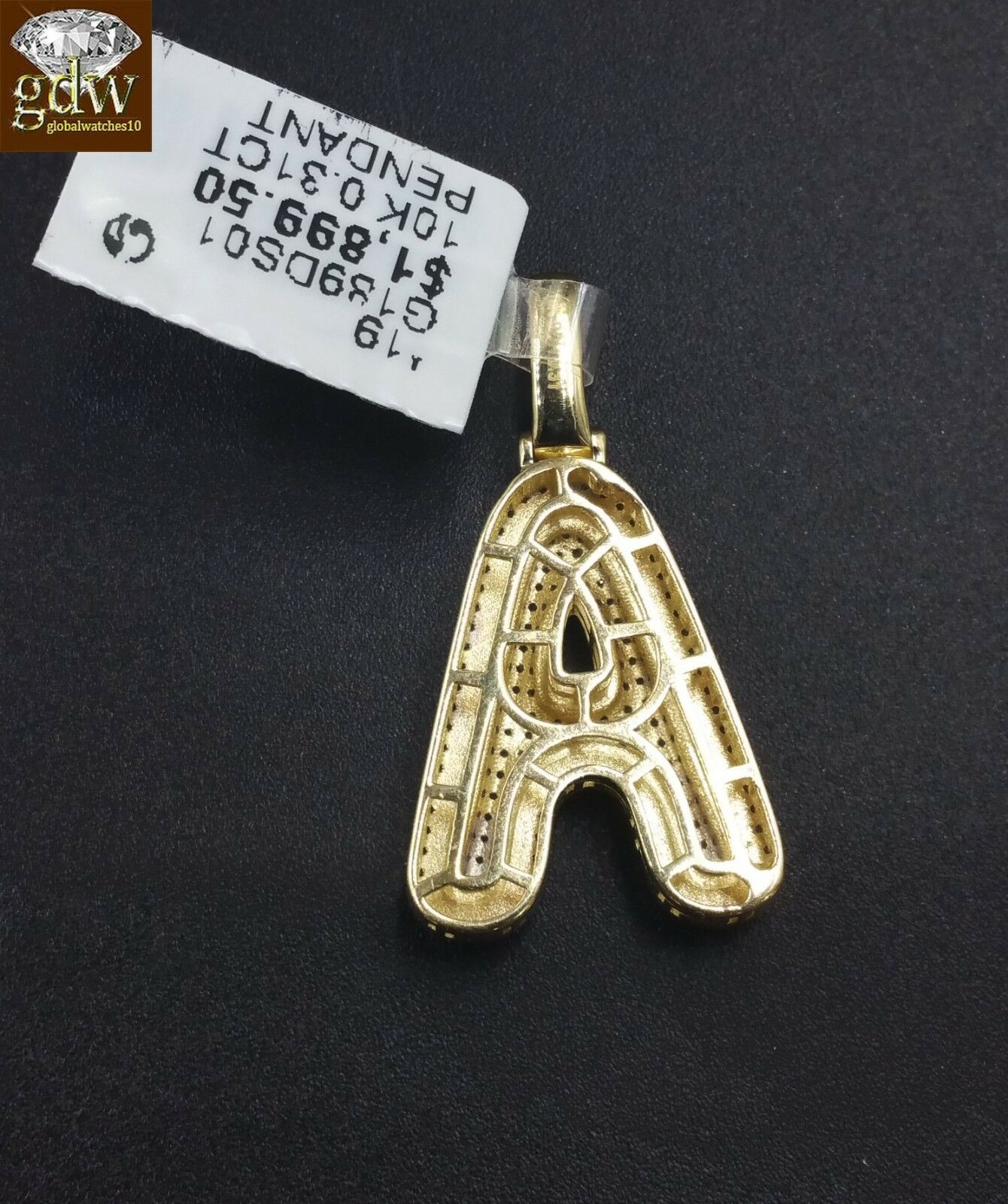 10k Yellow Gold Diamond Bubble Letter A-Z Initial Charm Pendent Real Diamond