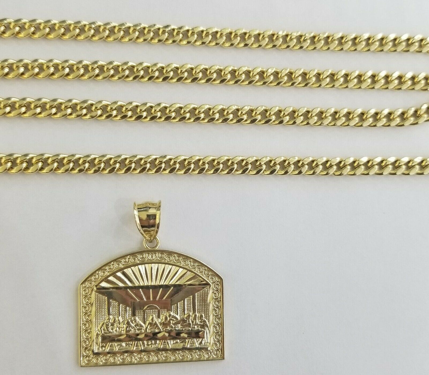 10k Real gold Last supper charm with miami cuban chain 24inch, 5mm,10kt gold set