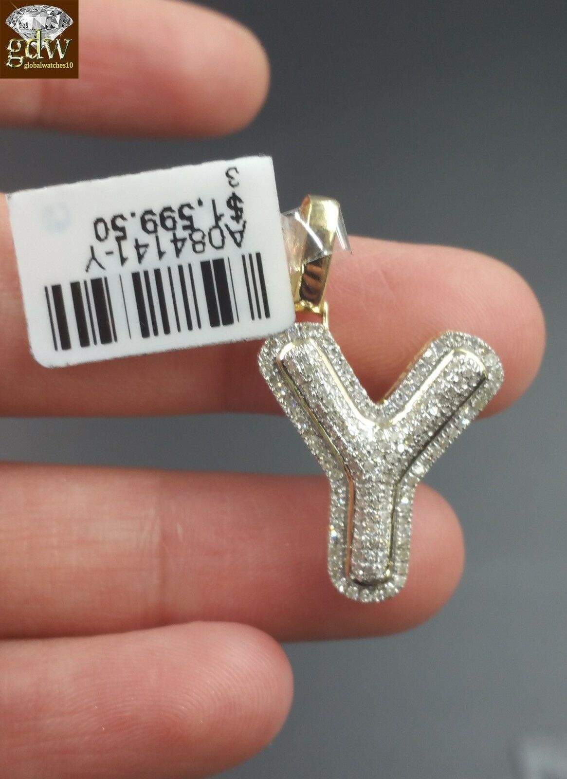 10k Yellow Gold Diamond Bubble Letter A-Z Initial Charm Pendent Real Diamond