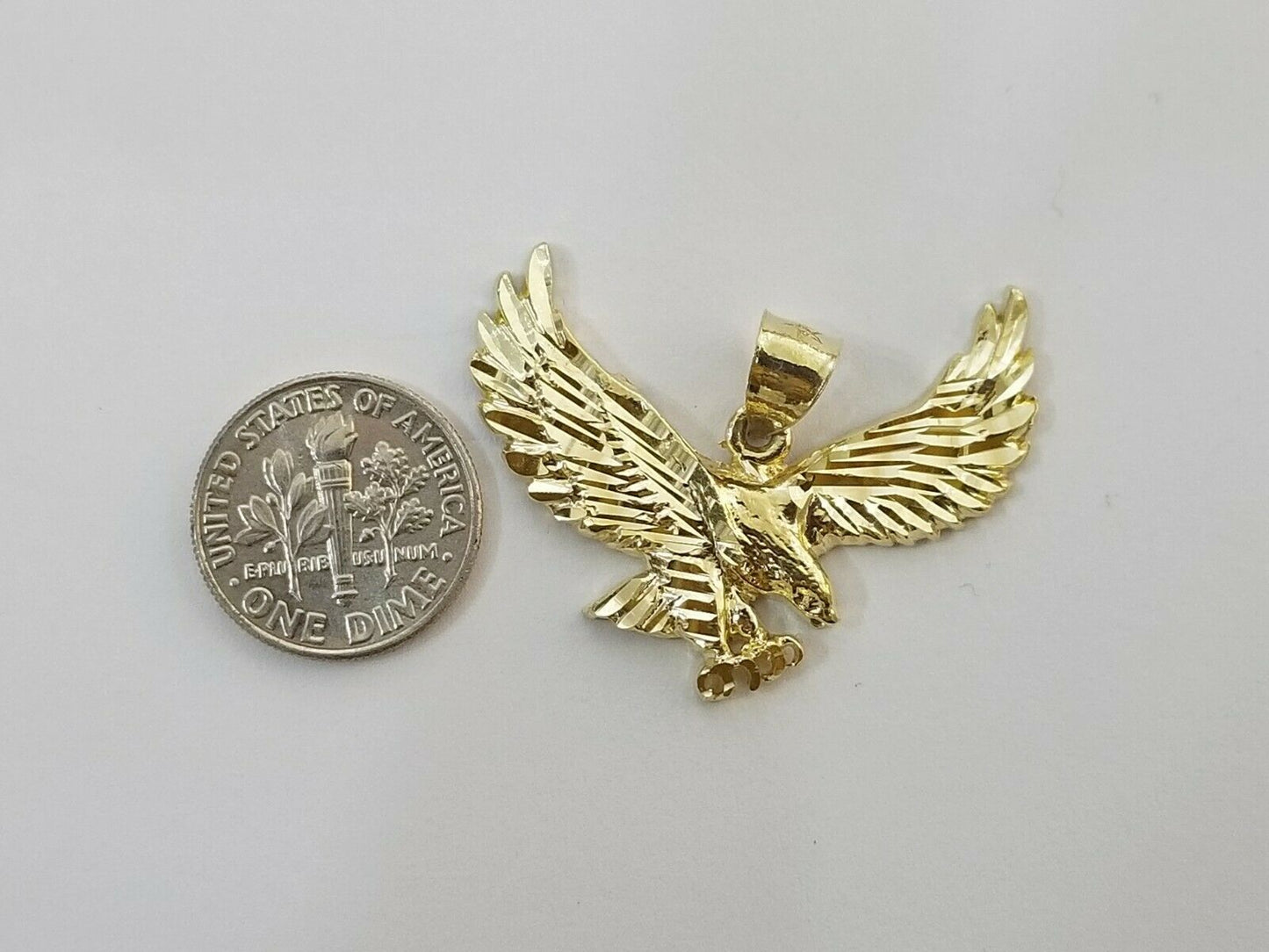 Real 10k Gold Eagle Charm Pendant 4mm Miami Cuban Chain 18 20 22 24 26 Inches