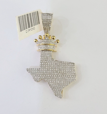 10k Yellow Gold Diamond Texas Map Charm Men Women Pendant Genuine 2" Real