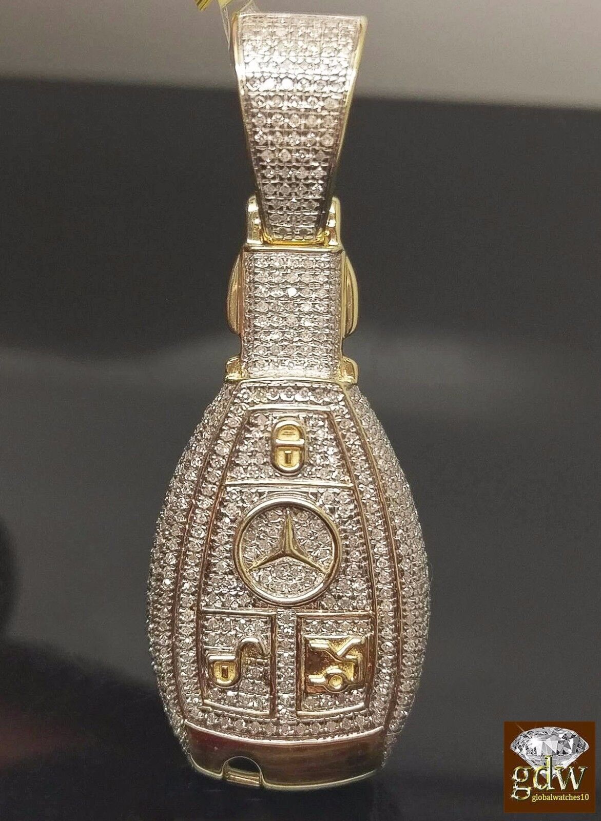 Real 10K Yellow Gold Genuine 1 CT Diamond Unique Car Key Charm Pendent