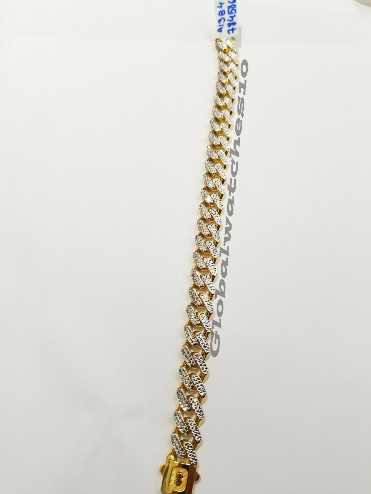 10K Yellow Gold Royal Miami Cuban Bracelet With Diamonds Cut, 8-8.5 inch 10mm