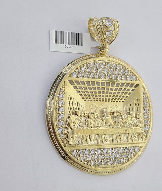 Real 10K Yellow Gold Last Supper Charm Circular Pendent 3"Inch Big Round Pendent