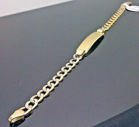 REAL 10K Gold Bracelet Kids ID Bracelet Link Diamond Cut