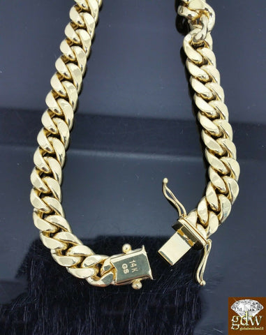 Men Real 14K Yellow Gold Miami Cuban Bracelet 8.5" Inch 8mm 14kt Box clasp Link
